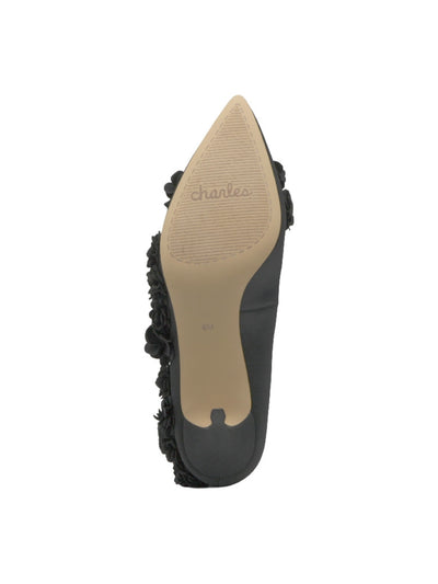 CHARLES BY CHARLES DAVID Womens Black Floral Applique Cushioned Arnold Pointed Toe Kitten Heel Slip On Dress Pumps Shoes M