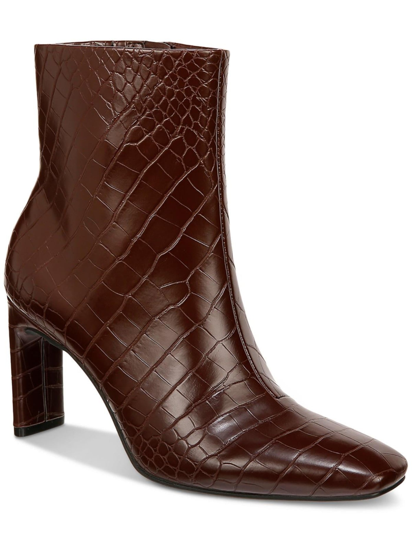ALFANI Womens Brown Solid Croc Flexible Sole Cushioned Goring Terrie Square Toe Block Heel Zip-Up Dress Booties 8.5 M