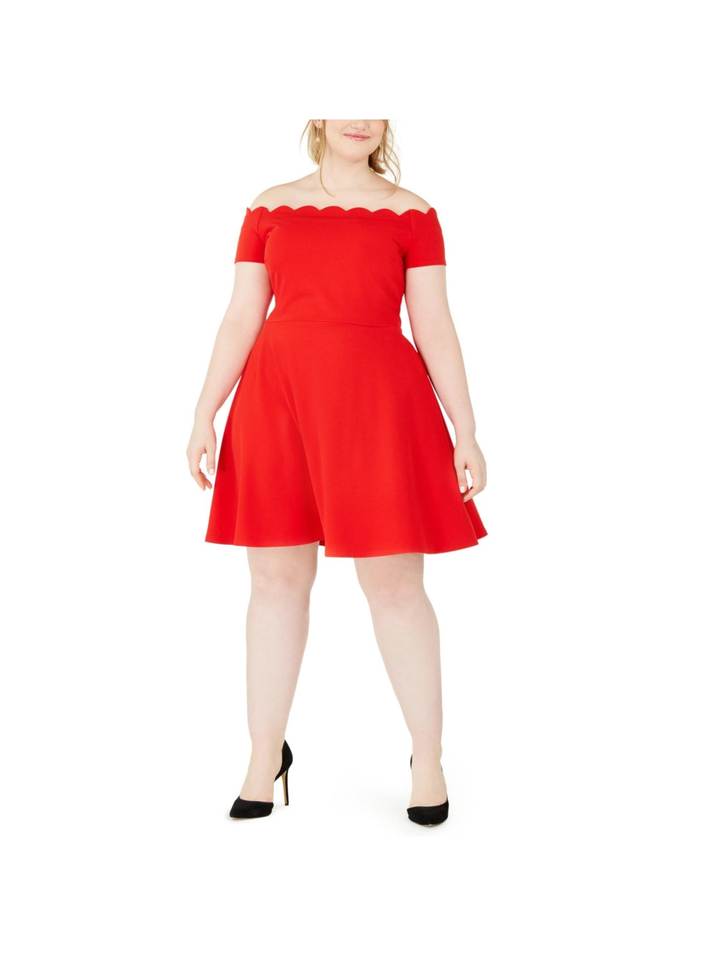 B DARLIN Womens Red Stretch Zippered Fitted Scalloped Detail Spaghetti Strap V Neck Mini Evening Fit + Flare Dress 11\12