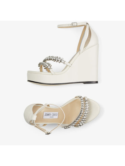 JIMMY CHOO Womens Ivory 1" Platform Padded Embellished Ankle Strap Bing 120 Open Toe Wedge Buckle Leather Dress Heeled Sandal 39.5