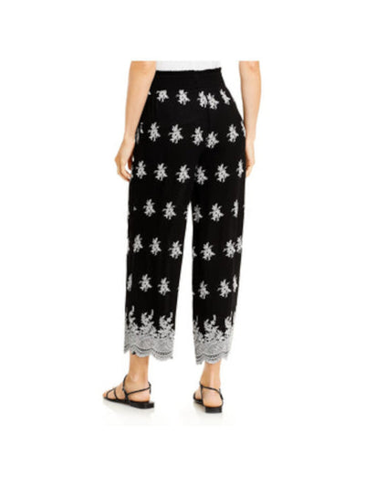 CUPIO Womens Black Embroidered Smocked Drawstring Waist Printed Lounge Pants S