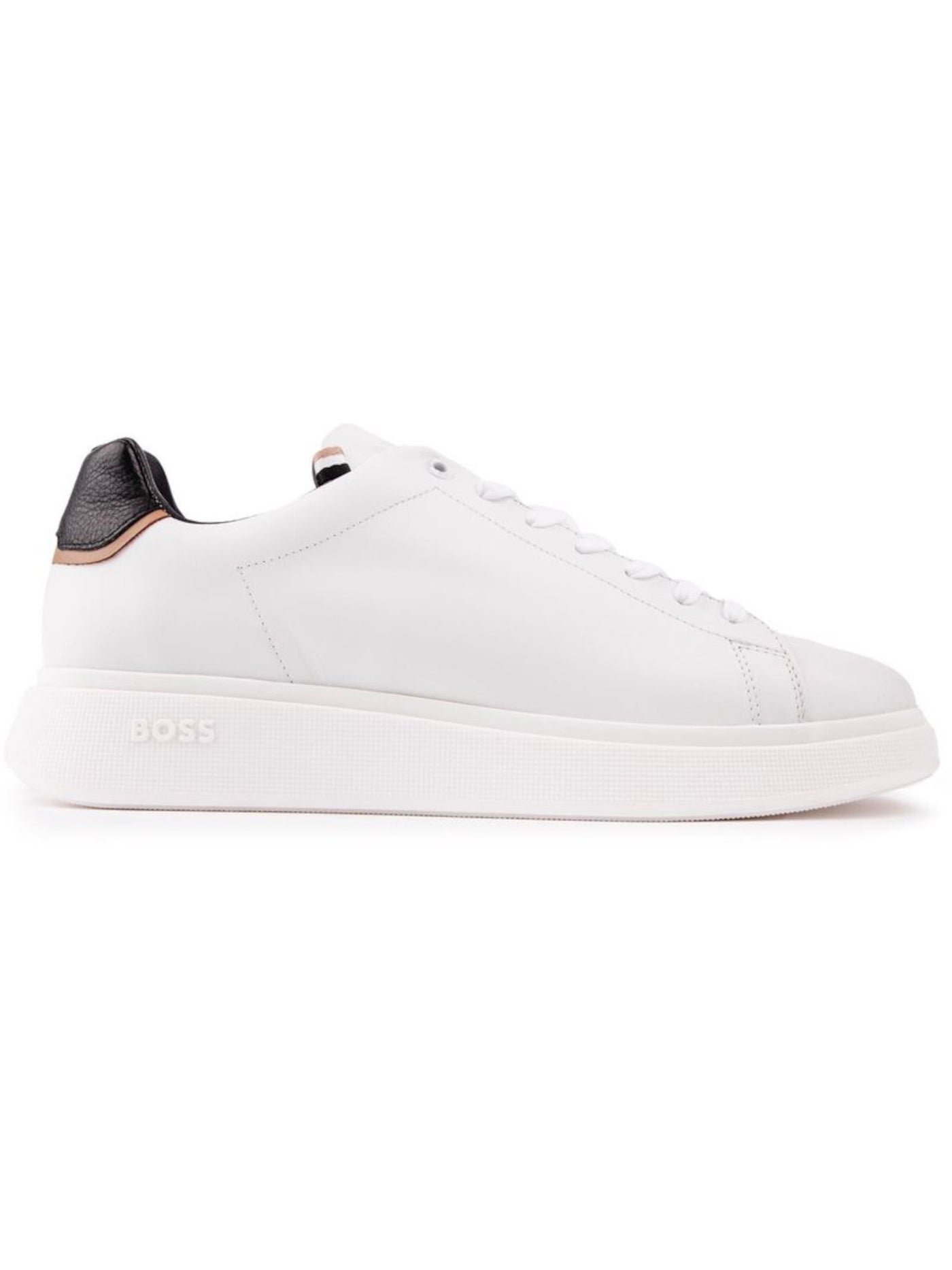 BOSS Mens White Logo Padded Bulton Round Toe Wedge Lace-Up Leather Sneakers Shoes 7