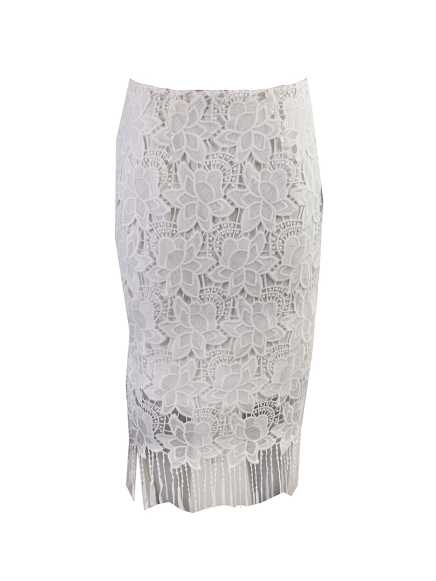 BAR III DRESSES Womens White Fringed Lace Floral Below The Knee Pencil Skirt XS