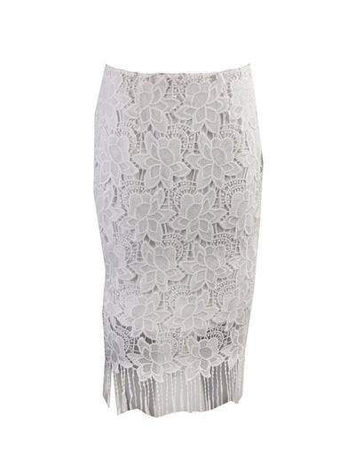 BAR III DRESSES Womens White Fringed Lace Floral Below The Knee Pencil Skirt XS