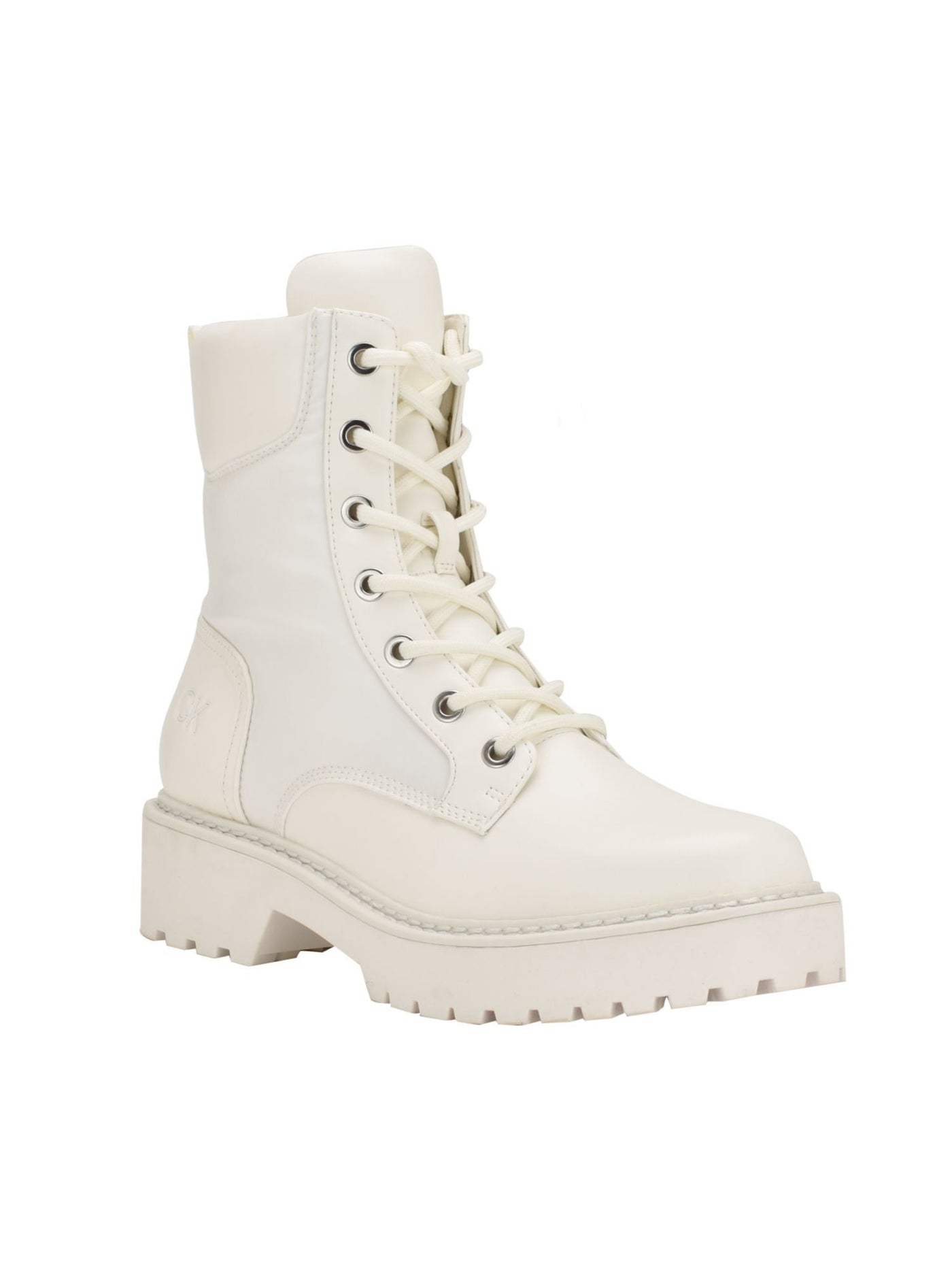 CALVIN KLEIN Womens White Lug Sole Sallon Round Toe Lace-Up Combat Boots 9.5 M