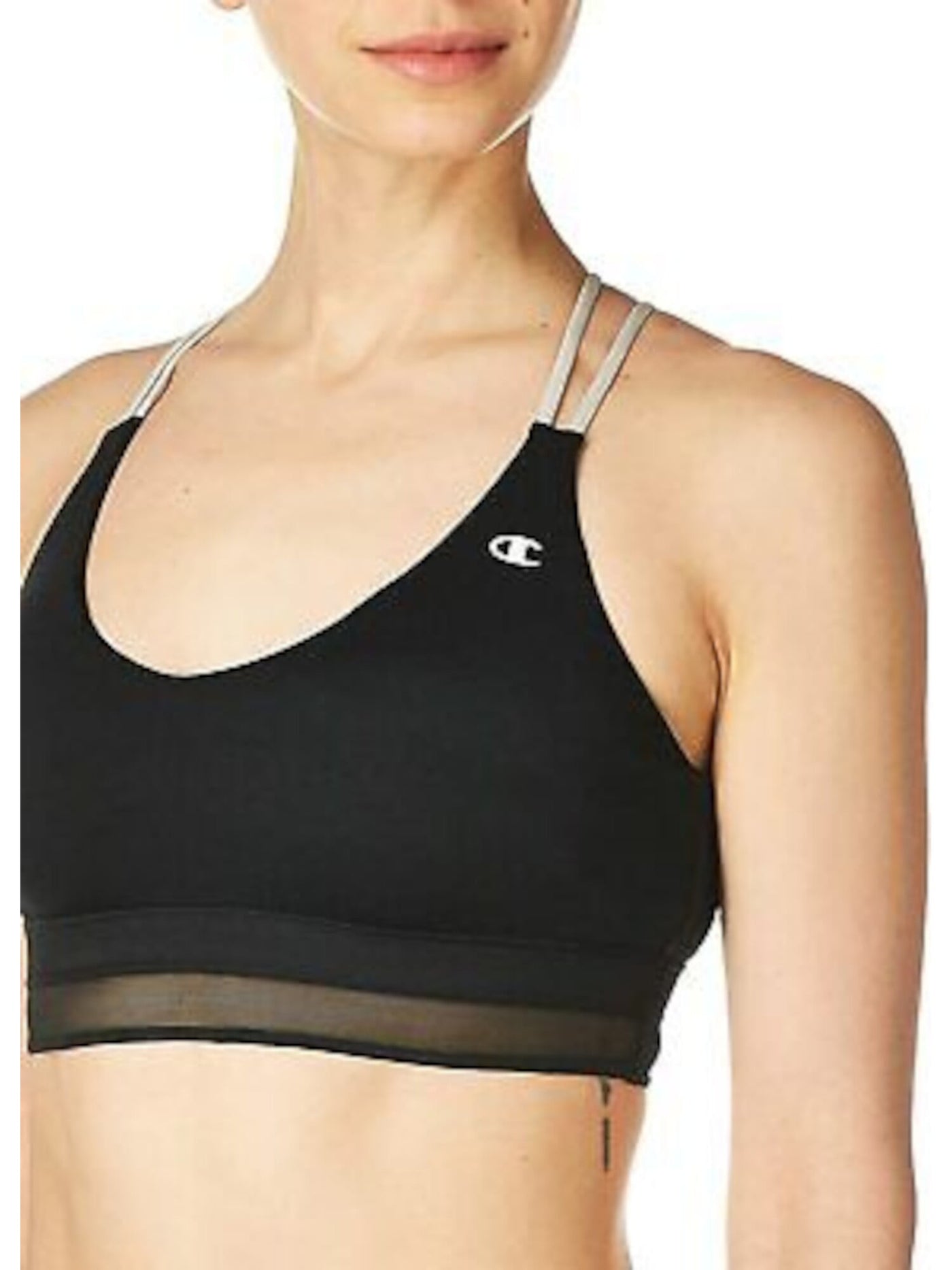 CHAMPION Intimates Black Mesh V Neck Moderate Support and Coverage Strappy Sports Bra XS