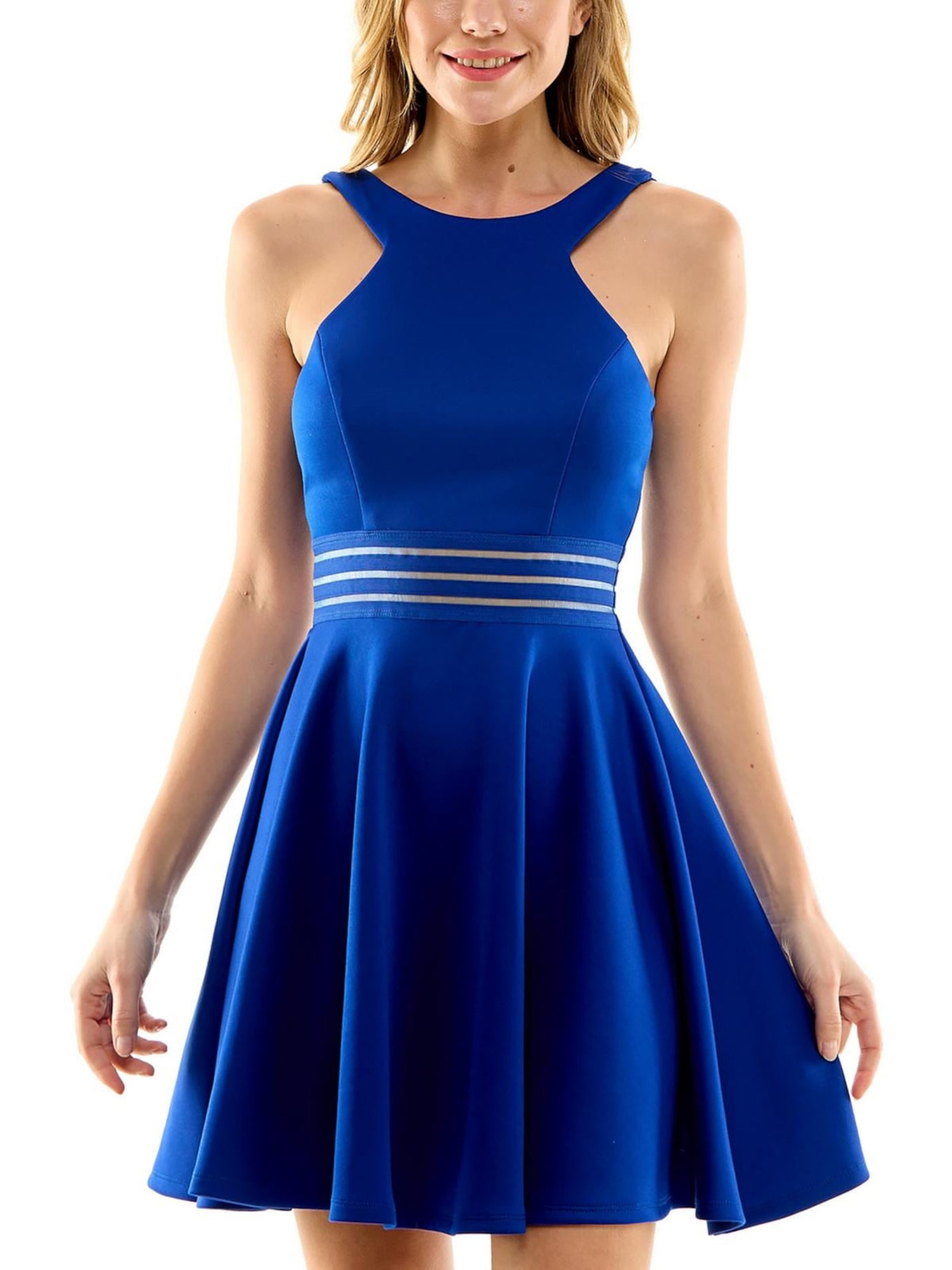 CITY STUDIO Womens Blue Zippered Illusion-waist Sleeveless Scoop Neck Above The Knee Party Fit + Flare Dress Juniors 5