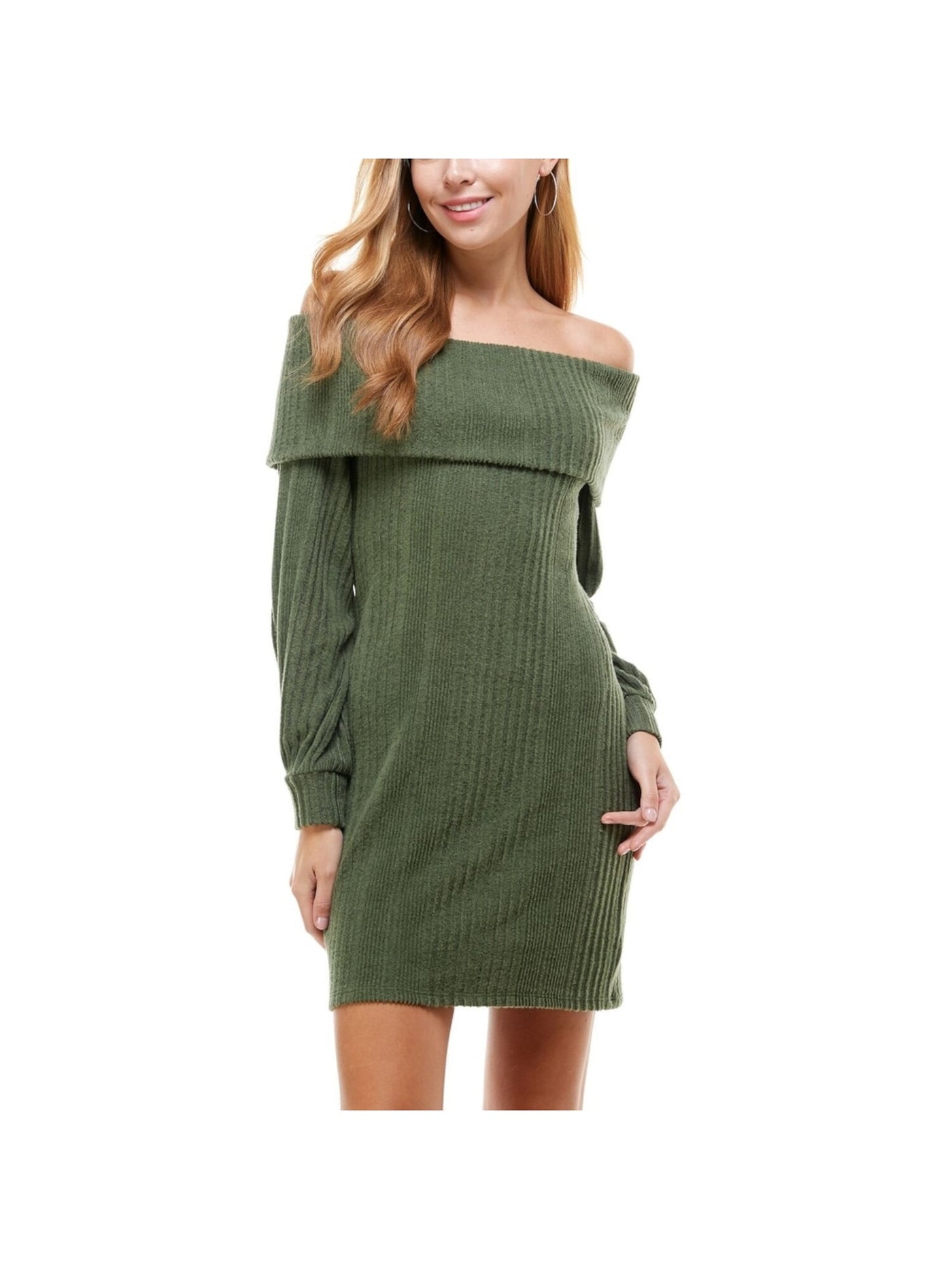 CITY STUDIO Womens Green Off Shoulder Short Evening Body Con Dress L