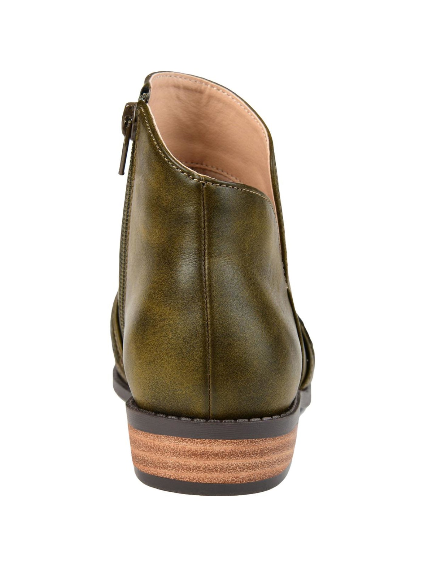 JOURNEE COLLECTION Womens Green Asymmetrical  Vamp Strap Padded Harlow Round Toe Block Heel Zip-Up Booties 6.5 M