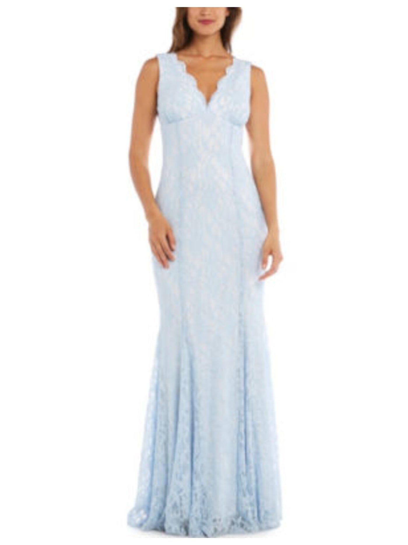 MORGAN & CO Womens Blue Glitter Zippered Open-back Sleeveless V Neck Full-Length Evening Mermaid Dress 1\2