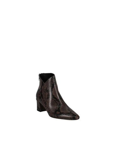 VINCE. Womens Brown Snake Print Lora-2 Pointed Toe Block Heel Zip-Up Booties 6.5 M