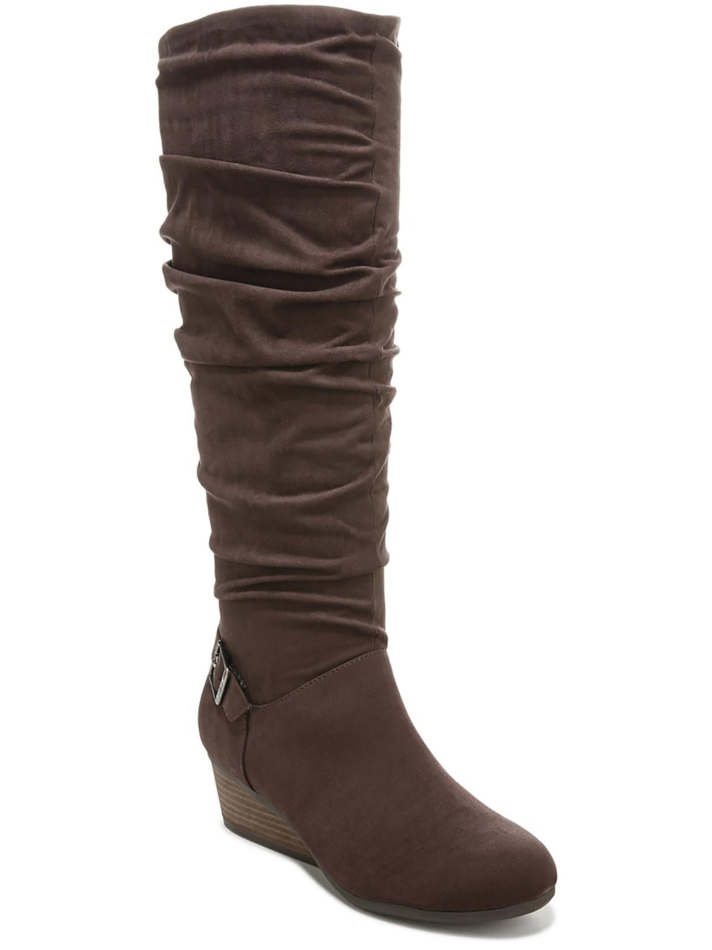 DR SCHOLLS Womens Brown Goring Padded Buckle Accent Ruched Break Free Round Toe Wedge Zip-Up Slouch Boot 11 M