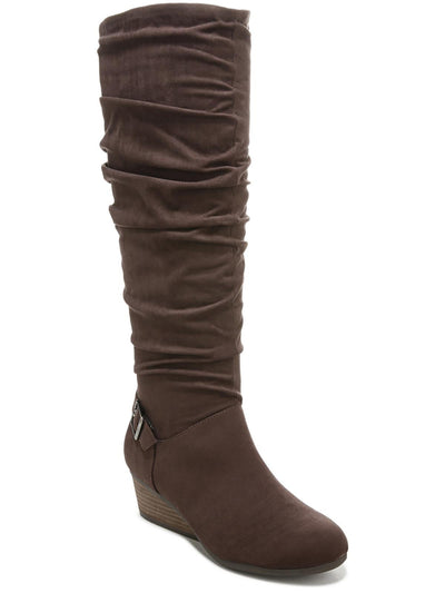 DR SCHOLLS Womens Brown Goring Padded Buckle Accent Ruched Break Free Round Toe Wedge Zip-Up Slouch Boot 11 M