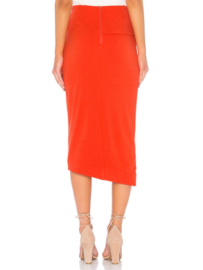 FINDERS KEEPERS Womens Orange Zippered Lined Foldover Front Asymmetrical Hem Midi Party Wrap Skirt XXS