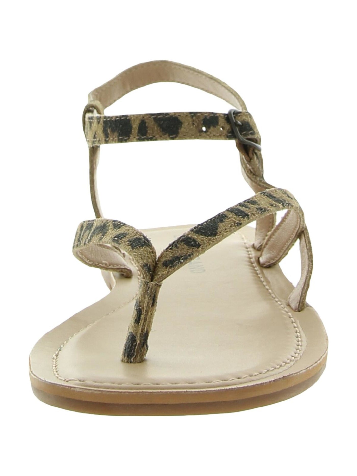 LUCKY BRAND Womens Beige Animal Print Leopard Ankle Strap Comfort Bylee Square Toe Buckle Leather Thong Sandals Shoes 8 M