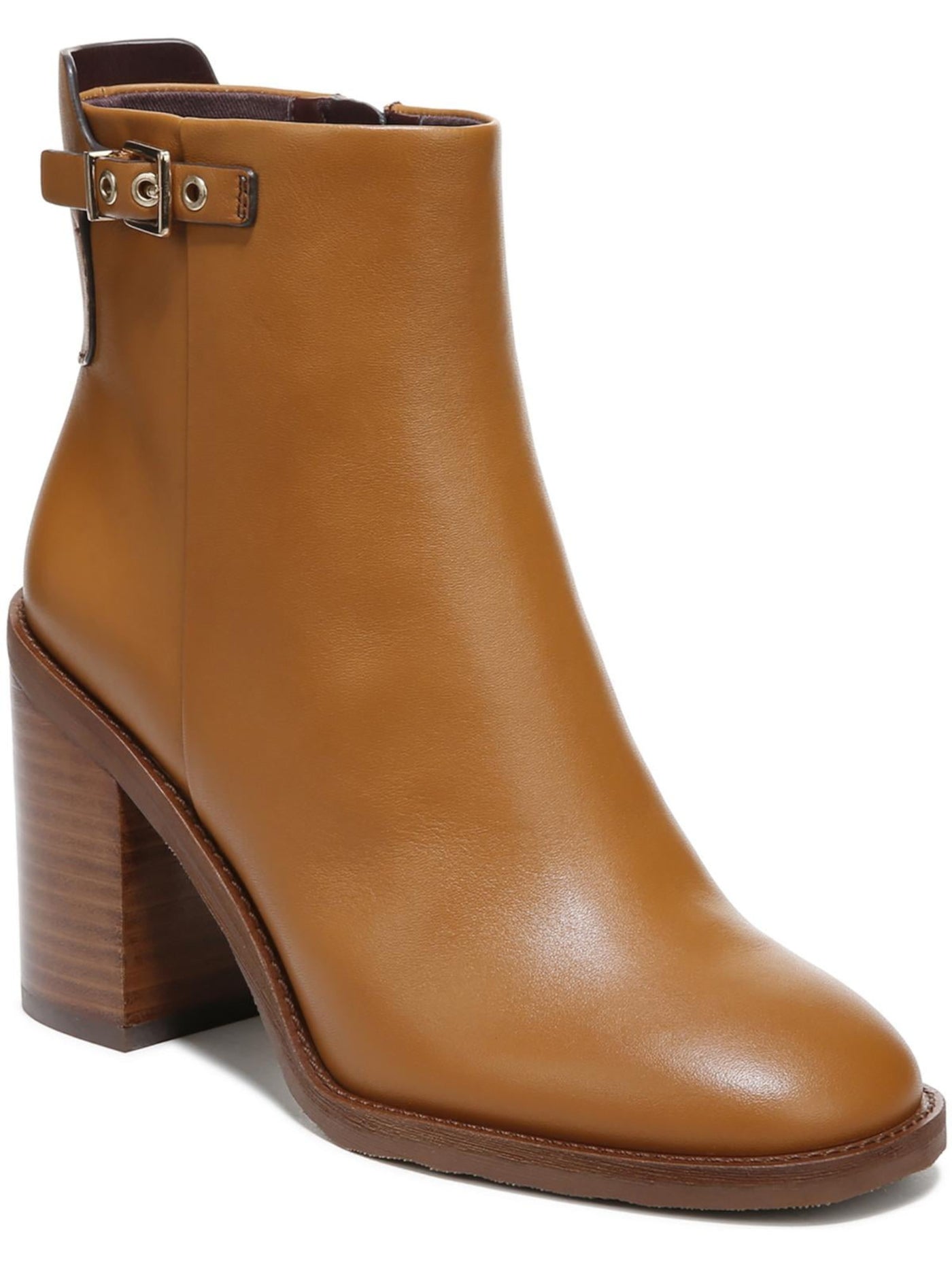 FRANCO SARTO Womens Brown Padded Buckle Accent Rivet Round Toe Block Heel Zip-Up Leather Booties 6.5 M