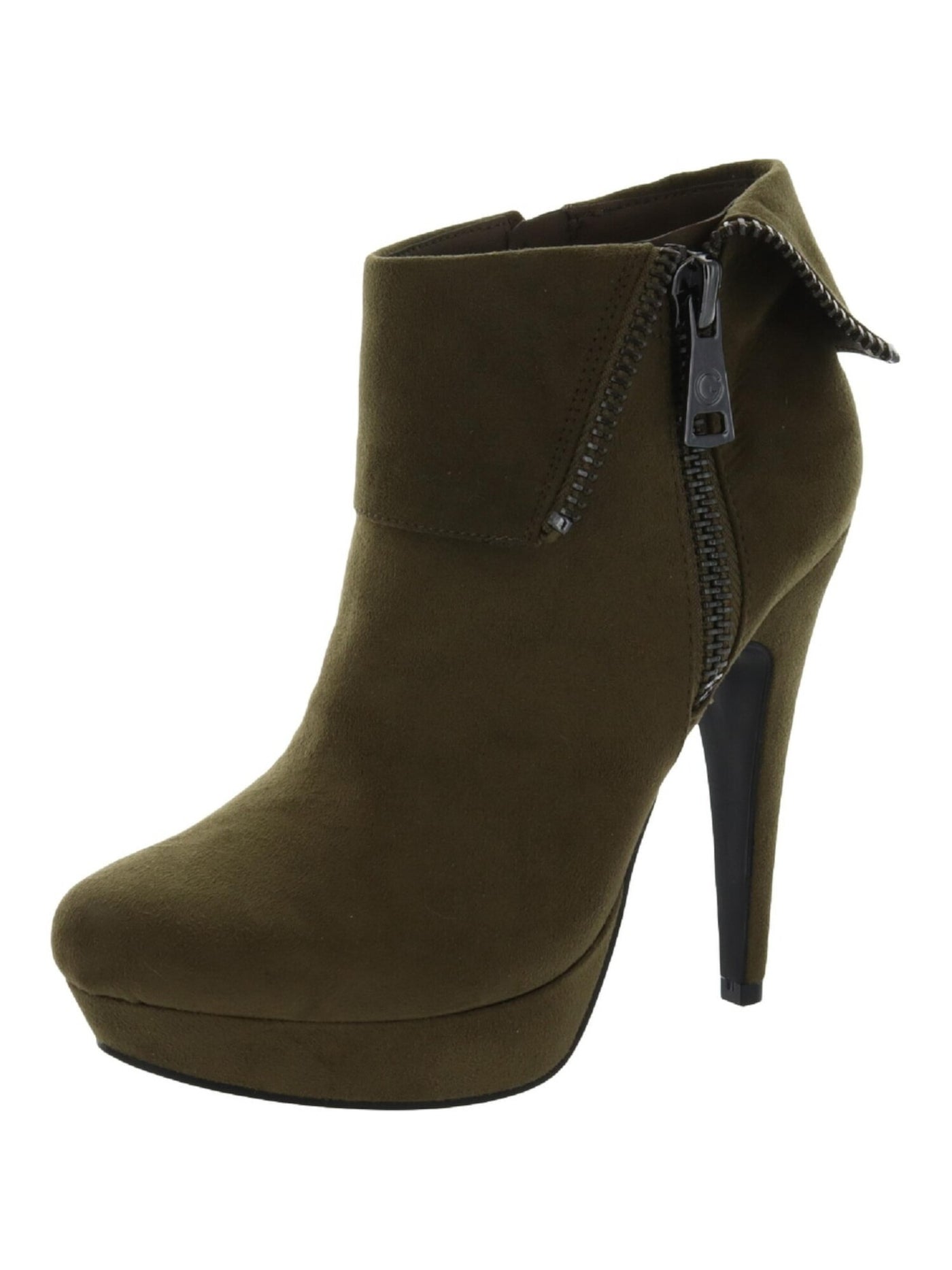 GBG Womens Green 1" Platform Cushioned Almond Toe Stiletto Zip-Up Dress Booties 7