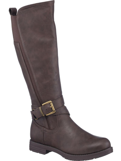 G.C. SHOES Womens Brown Pull Tab Buckle Accent Goring Aston Round Toe Block Heel Zip-Up Riding Boot 6.5