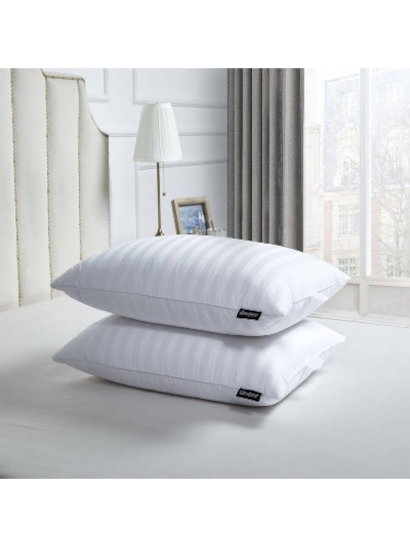 BEAUTYREST White Striped 500 Thread Count 20 x 36 in Rectangle Bed Pillow