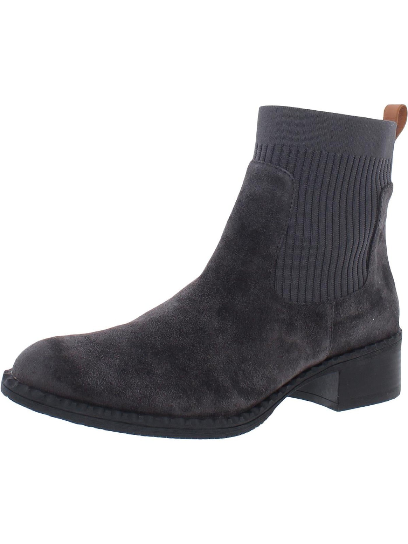 KENNETH COLE Womens Charcoal Gray Mixed Media Ribbed Stretch Inset Back Heel Tab Cushioned Water Resistant Gentle Souls Best Chelsea Round Toe Block Heel Leather Booties 10 M