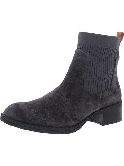 GENTLE SOULS KENNETH COLE Womens Charcoal Gray Mixed Media Ribbed Stretch Inset Back Heel Tab Cushioned Water Resistant Gentle Souls Best Chelsea Round Toe Block Heel Leather Booties 9 M