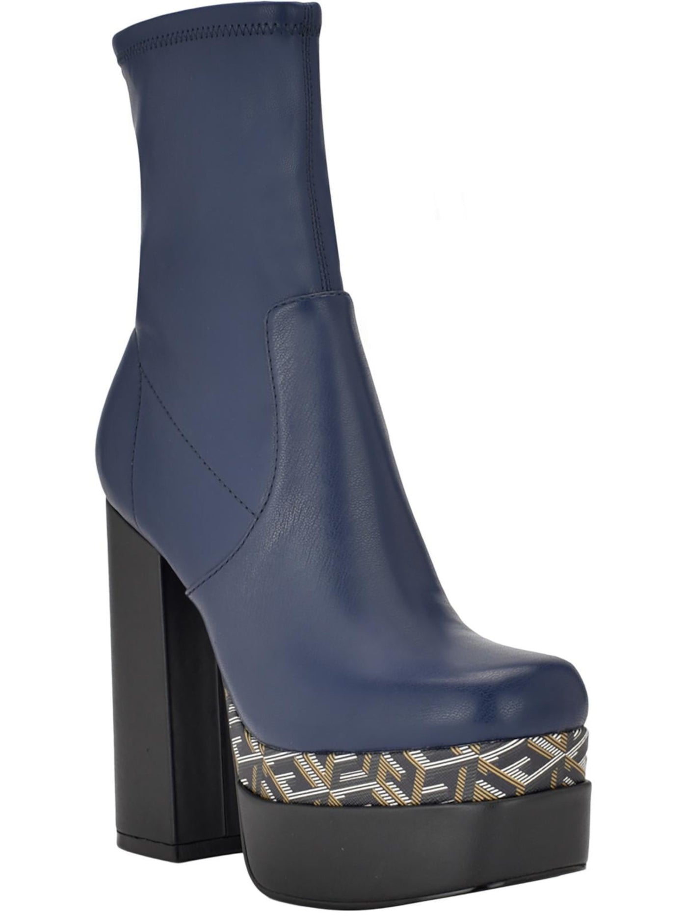 GUESS Womens Black Color Block 2" Platform Padded Stretch Caballa Square Toe Block Heel Dress Booties 6 M