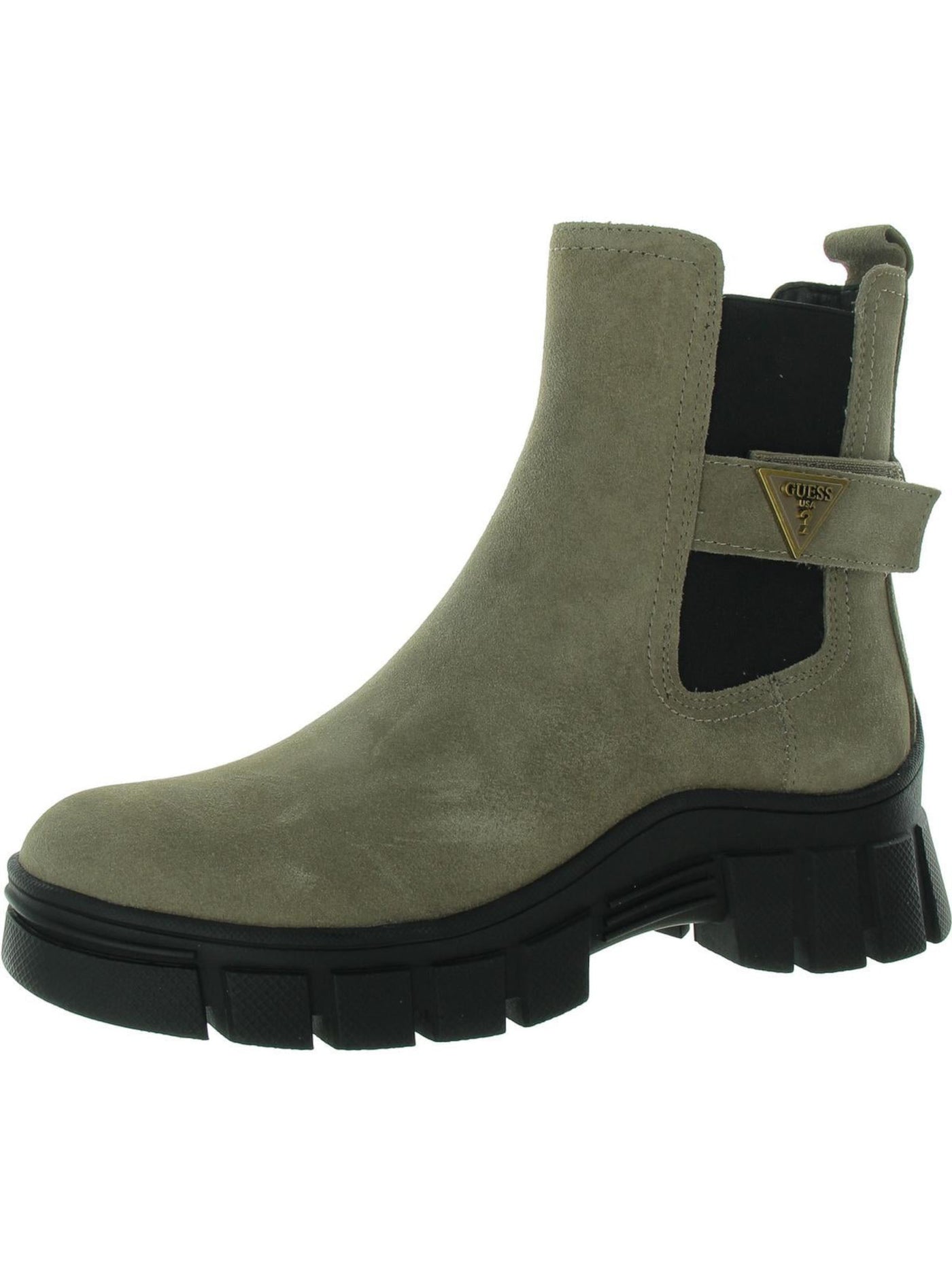 GUESS Womens Brown 1" Platform Heel Pull Tab Hook And Loop Ankle Strap Log Hardware Lug Sole Padded Hensly Round Toe Chelsea Boot 10 M