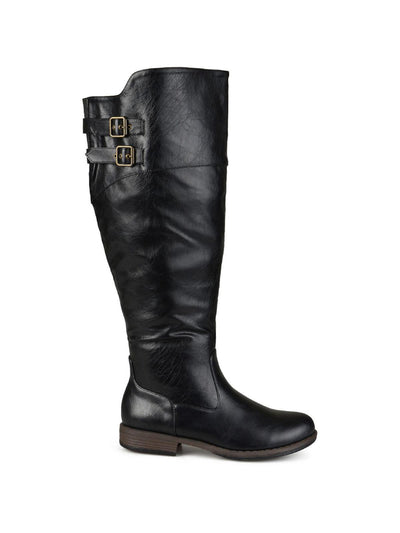 JOURNEE COLLECTION Womens Black Contrasting Outsole Buckle Accent Stretch Tori Round Toe Zip-Up Riding Boot