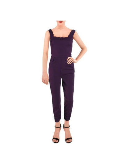 AQUA Womens Purple Sleeveless Square Neck Evening Cropped Jumpsuit S