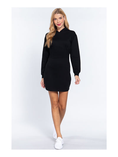 ALMOST FAMOUS Womens Black Stretch Long Sleeve Mini Sheath Dress M