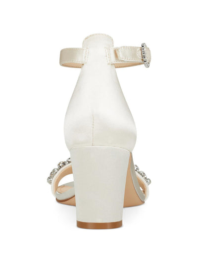 NINE WEST Womens Ivory Satin Beige Designer Heel Ankle Strap Embellished Neil Lane Passion Open Toe Buckle Dress Sandals Shoes 6.5 M