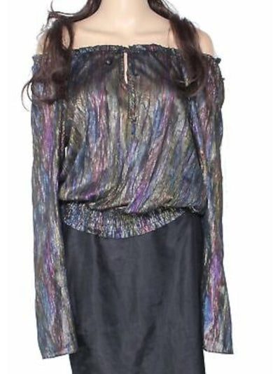 INC Womens Ruffled Off Shoulder Keyhole Sheer Blouse