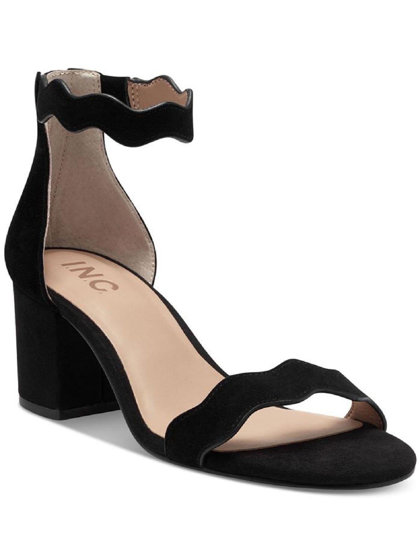 INC Women's Black Kadwin Ankle Strap Scalloped Rhinestone Dress Sandal