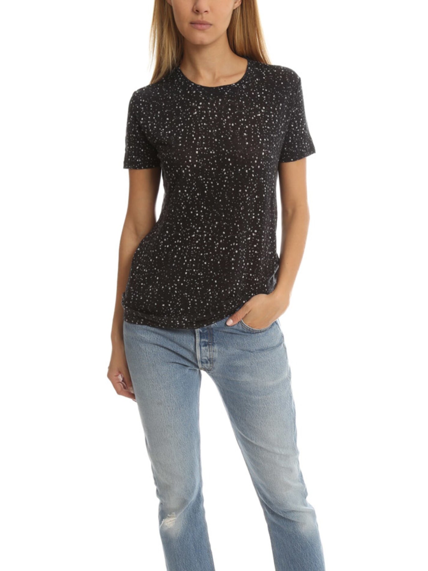 IRO.JEANS Womens Black Speckle Short Sleeve Crew Neck T-Shirt Size: XS