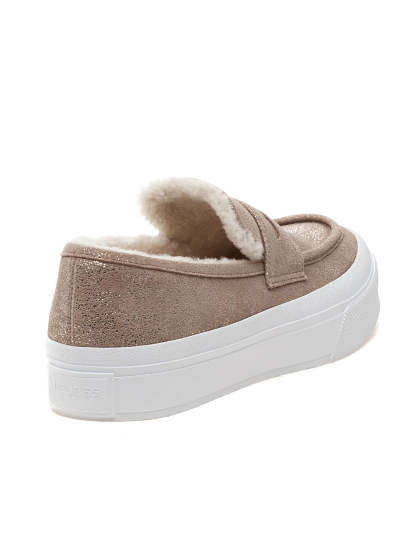 J SLIDES Womens Beige Gold Flake Penny Strap Notched Apron Toe Loafer Cushioned Removable Insole Giles Almond Toe Platform Slip On Leather Sneakers Shoes 7.5 M