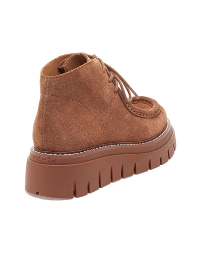J SLIDES Womens Brown 1-1/2" Platform Lug Sole Cushioned Treasure Round Toe Wedge Lace-Up Leather Booties 8.5 M