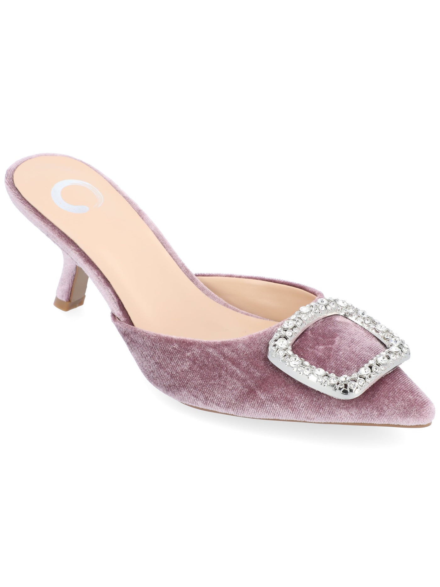 JOURNEE COLLECTION Womens Purple Mixed Media Gemstone Accent Padded Padded Rishie Pointy Toe Kitten Heel Slip On Pumps Shoes 11