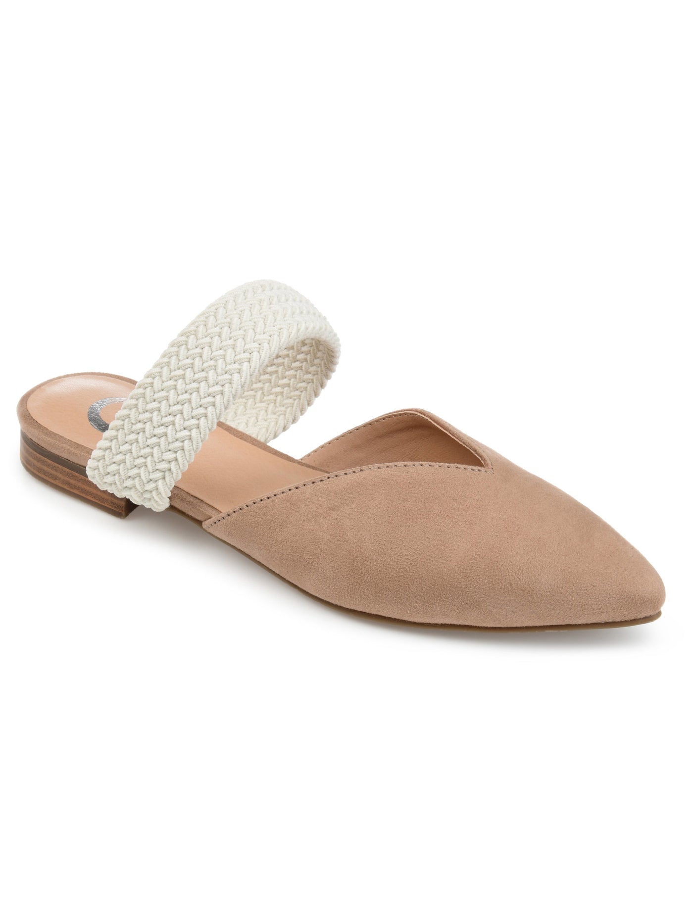 JOURNEE COLLECTION Womens Beige Mixed Media Sweet Heart Padded Braided Roxeene Pointy Toe Slip On Mules 6