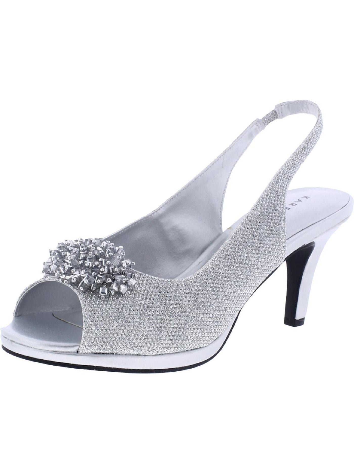 KAREN SCOTT Womens Silver Padded Breena Peep Toe Stiletto Buckle Dress Slingback 7.5 M