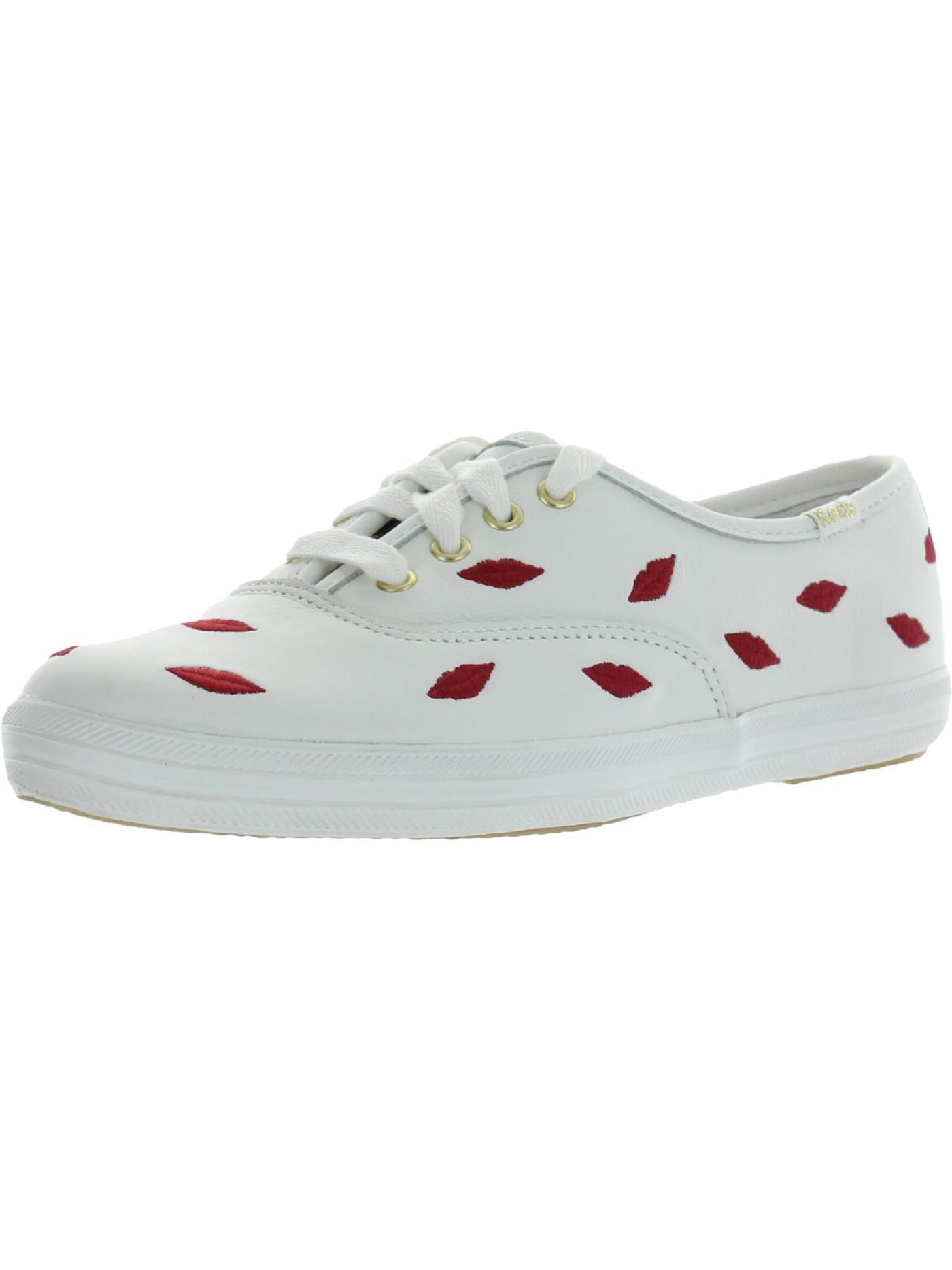 KEDS FOR KATE SPADE NEW YORK Womens White Printed Hardware At Heel Padded Embroidered Champion Ks Round Toe Lace-Up Leather Sneakers Shoes 8.5