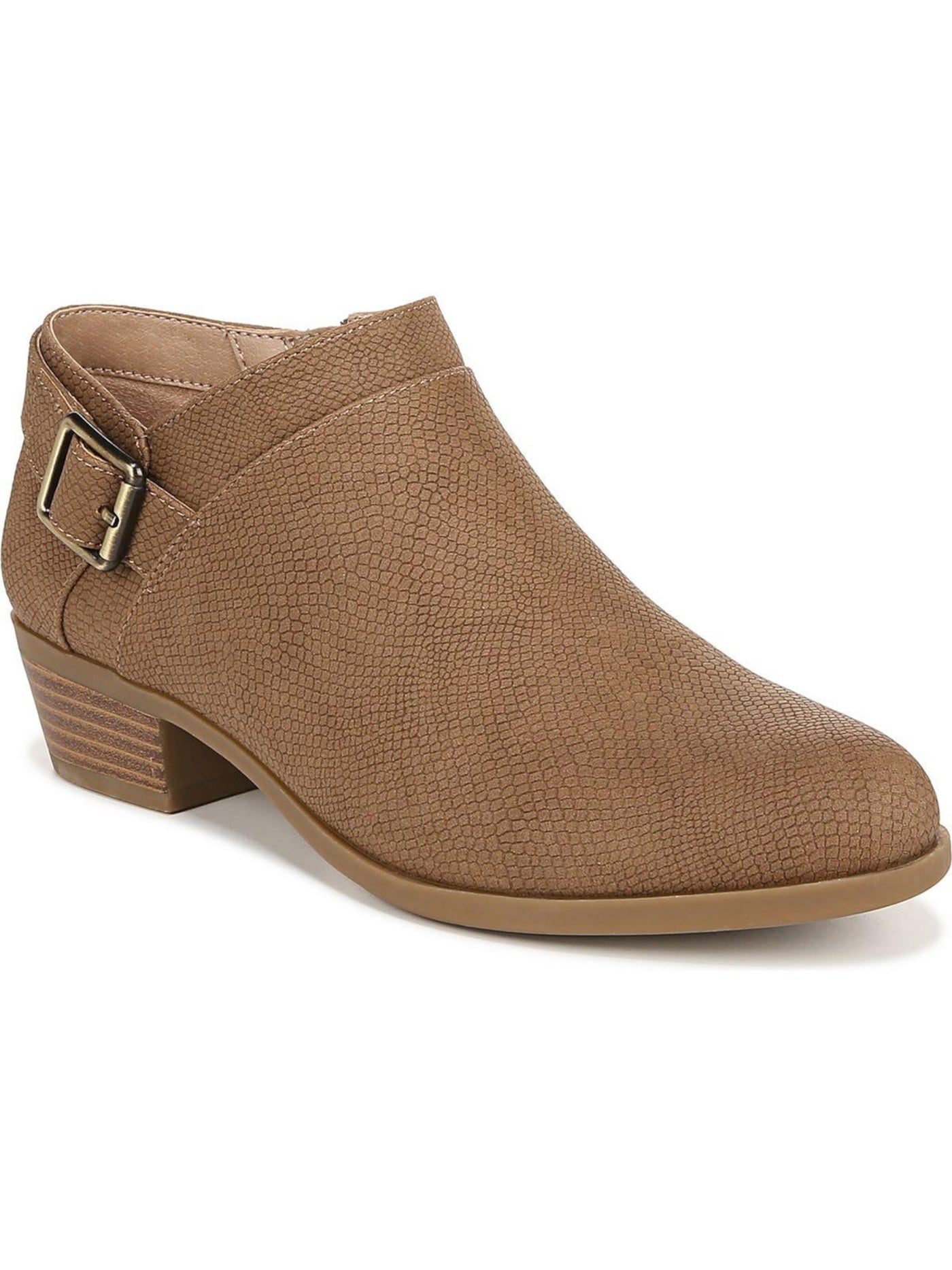 LIFE STRIDE VELOCITY Womens Brown Solid Snake Buckle Accent Padded Alexi Almond Toe Stacked Heel Zip-Up Booties 6.5 M