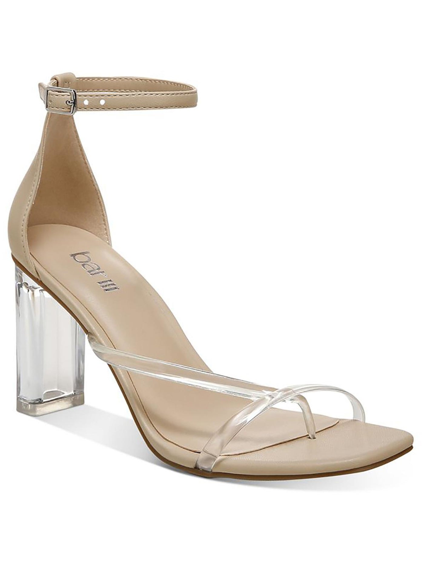 BAR III Womens Beige Transparent Cushioned Asymmetrical Adjustable Strap Ankle Strap Blakke Round Toe Block Heel Buckle Dress Sandals 11 M