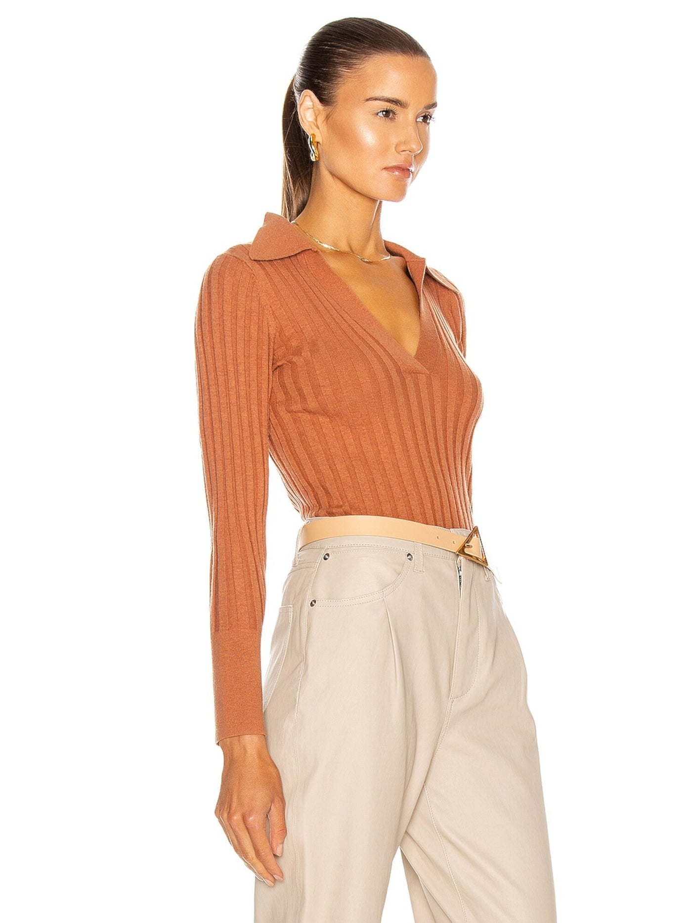 NICHOLAS Womens Orange Ribbed Split Party Sweater S