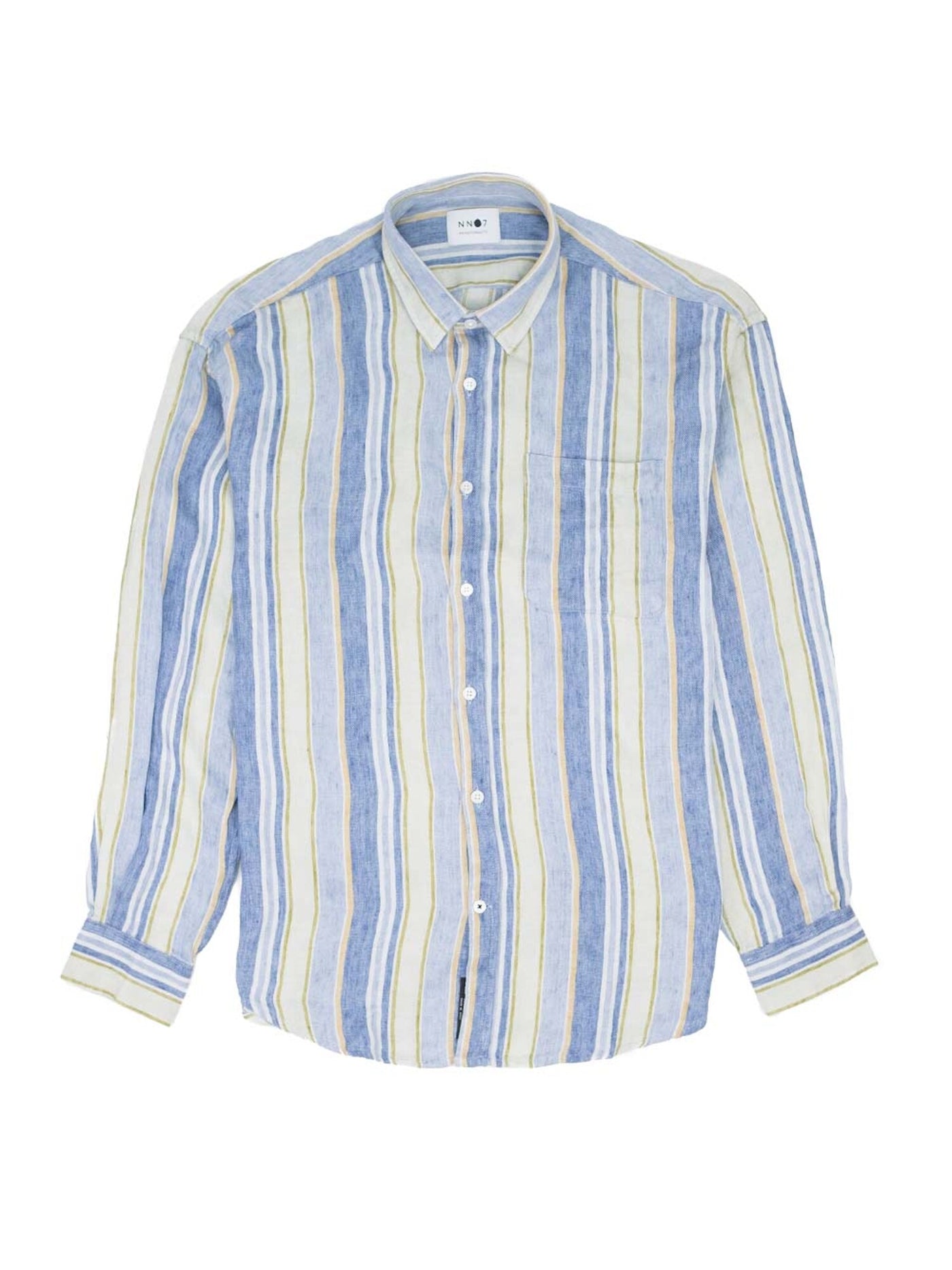 NNO7 Mens Blue Striped Collared Button Down Shirt L