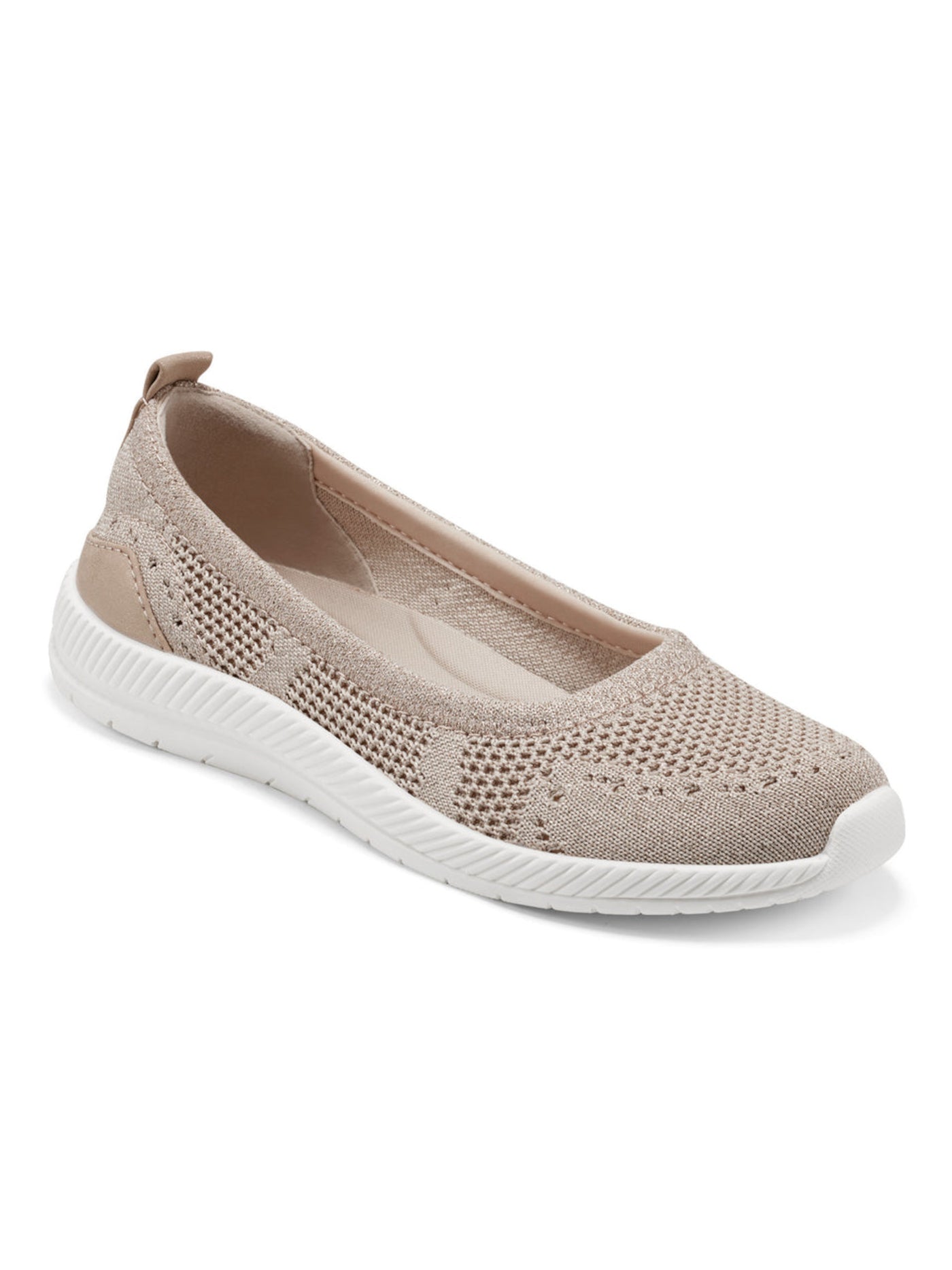 EASY SPIRIT Womens Beige Knit Removable Insole 1/2" Platform Stretchy Arch Support Cushioned Glitz Almond Toe Wedge Slip On Athletic Walking Shoes 8 M