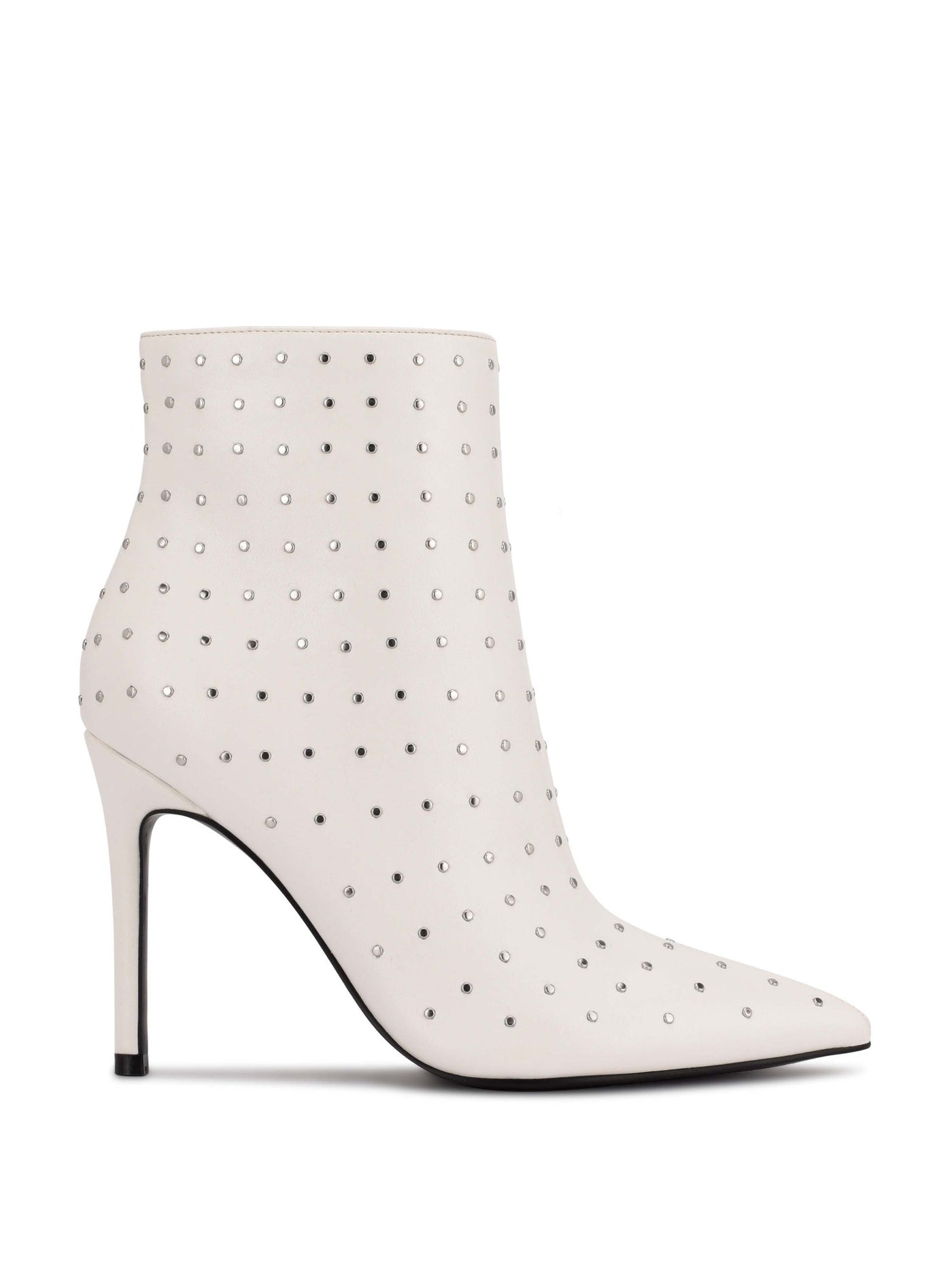 NINE WEST Womens White Studded Padded Farrah Pointy Toe Stiletto Zip-Up Dress Booties 8 M