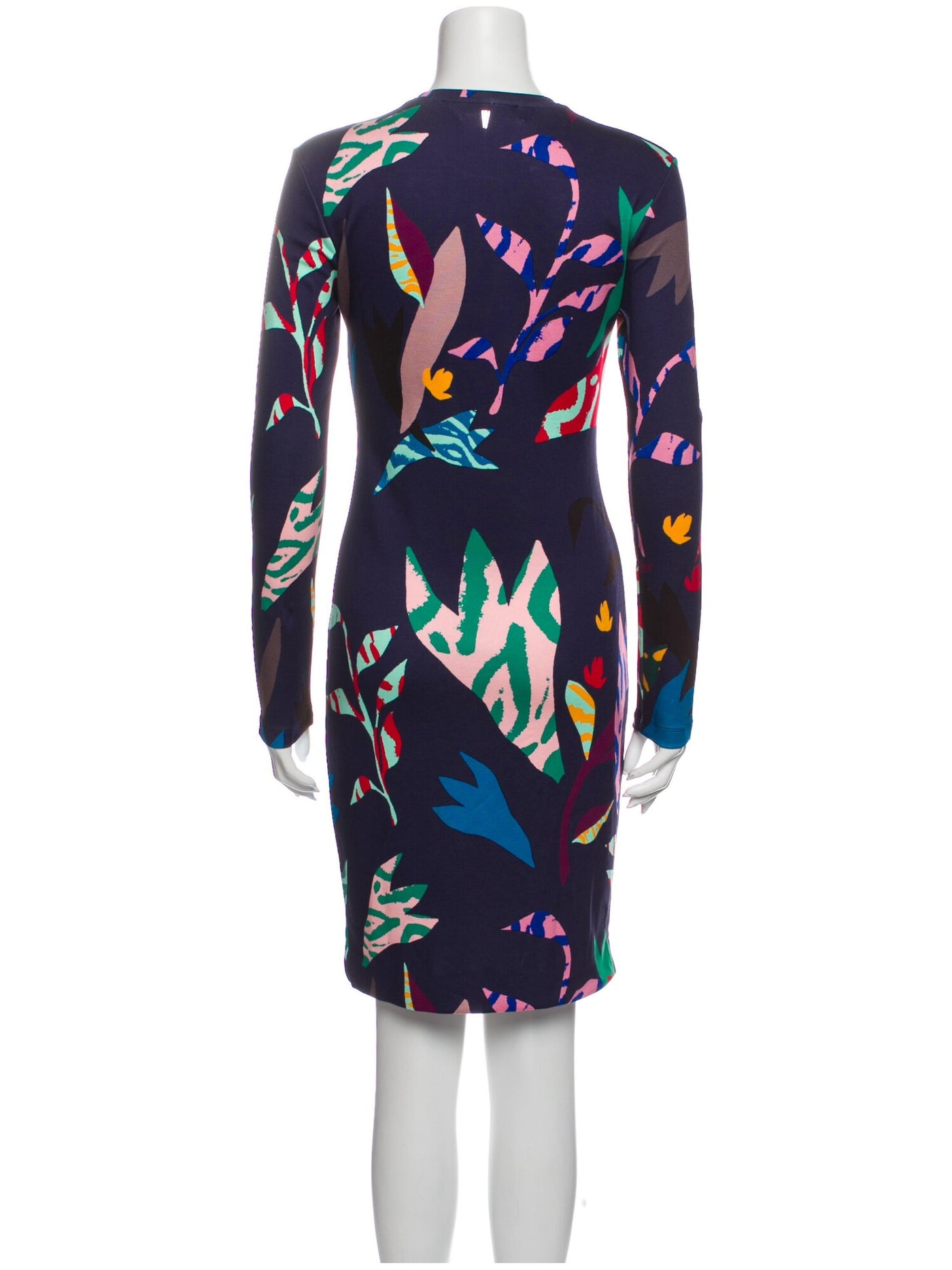 Prabal Gurung Womens Navy Printed Long Sleeve Jewel Neck Above The Knee Sheath Dress S