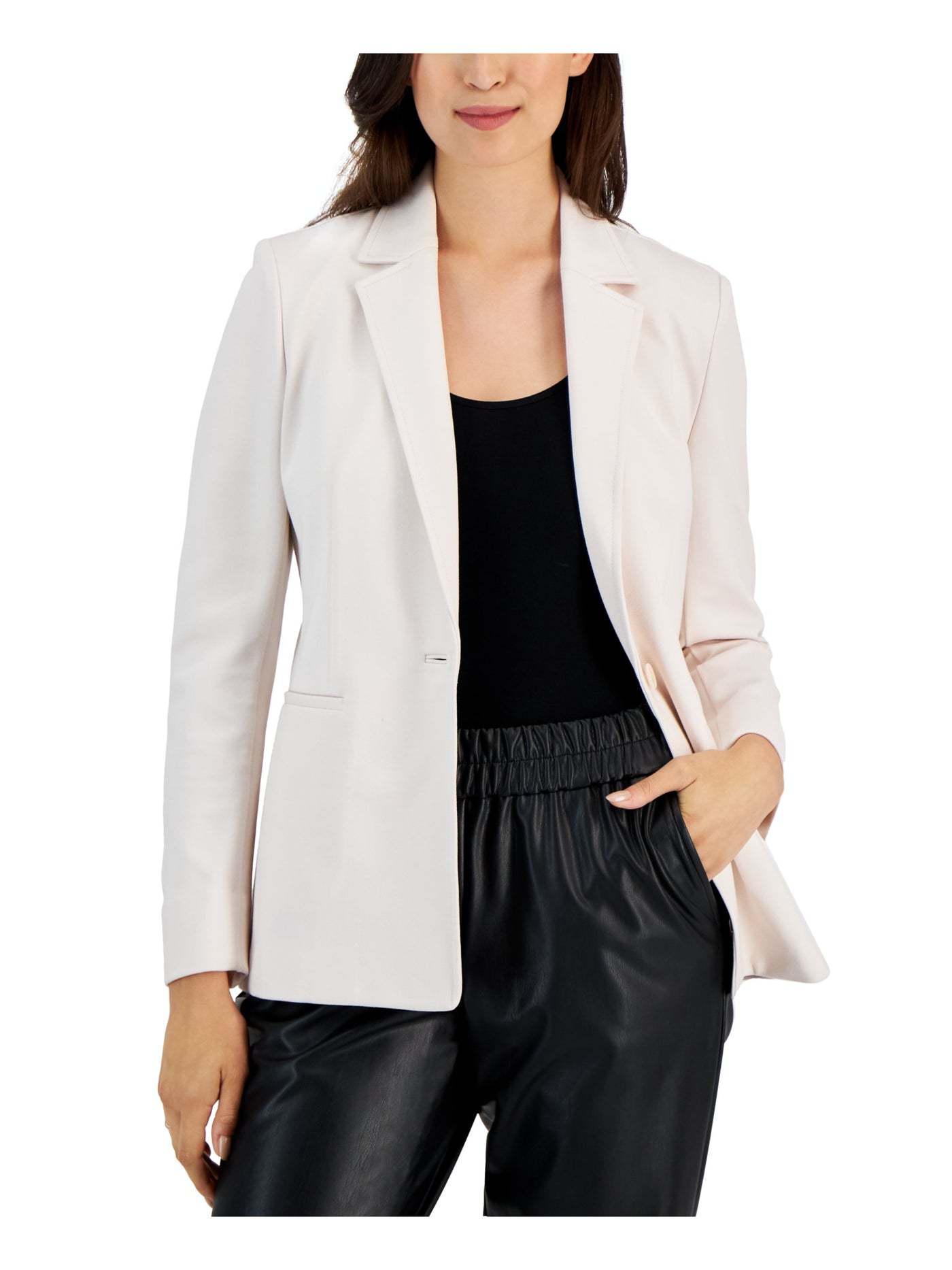 ANNE KLEIN Womens Ivory Unlined Faux Pocket One-button Closure Wear To Work Blazer Jacket S