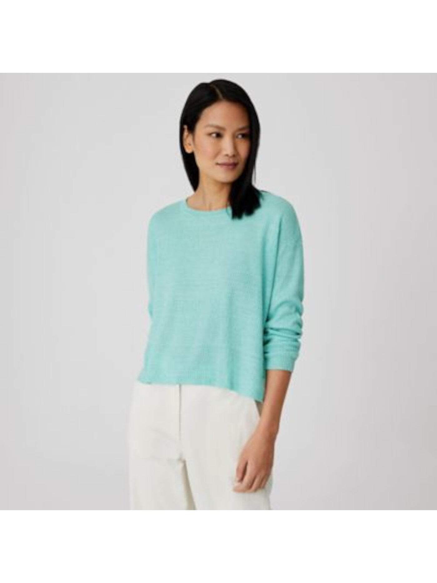 EILEEN FISHER Womens Aqua Textured Crew Neck Sweater XL