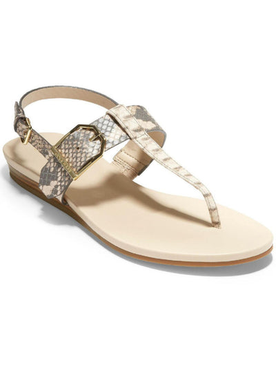 COLE HAAN Womens Beige Snakeskin Buckle Accent Cushioned Francine Round Toe Wedge Buckle Leather Slingback Sandal 9.5 B